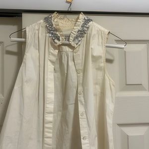 J. Crew Bedazzled White Button Down Tank - Size 0